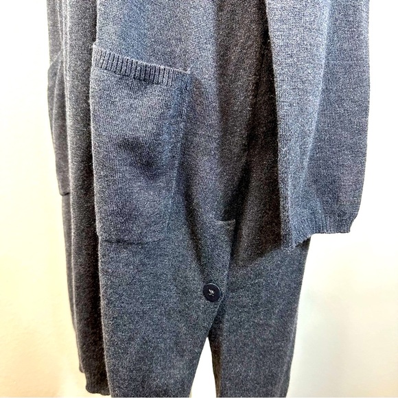 J. Jill Gray Cardigan Sweater Longline Duster Wool Blend Long Sleeve M - Picture 5 of 13